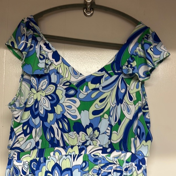 IMAN Blue and Green Flutter Sleeve Maxi Sun Dress - Picture 5 of 12